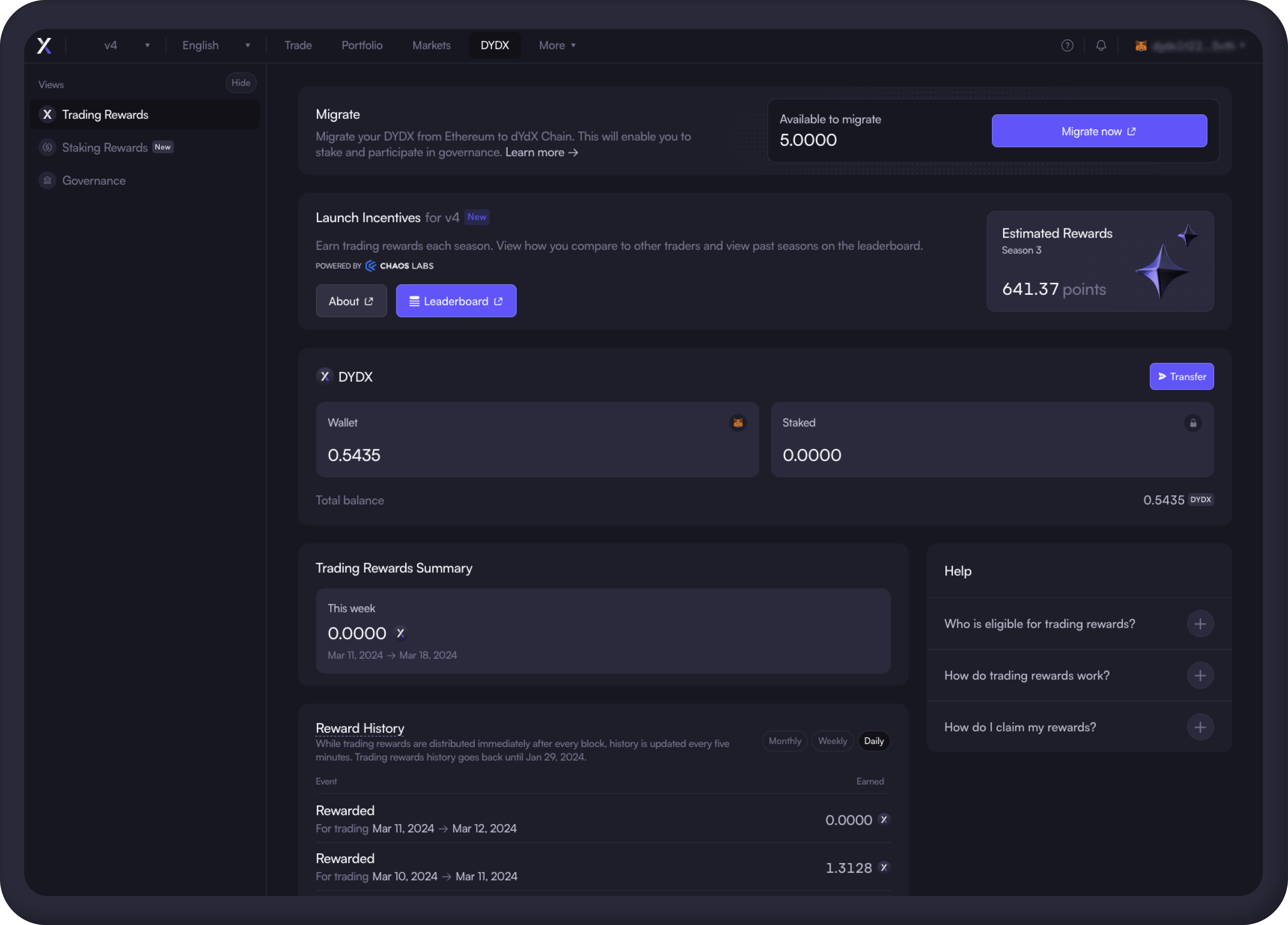 dYdX foundation dashboard